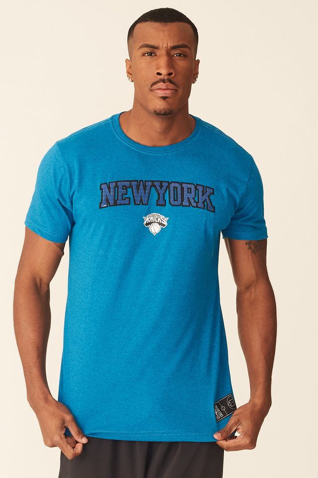 Camiseta-NBA-Estampada-New-York-Knicks-Casual-Azul-Petroleo-Mescla
