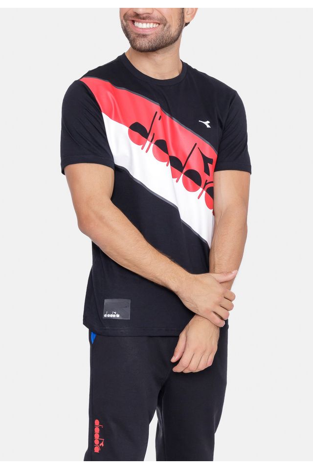 Camiseta-Diadora-Two-Tone-Stripe-Preta