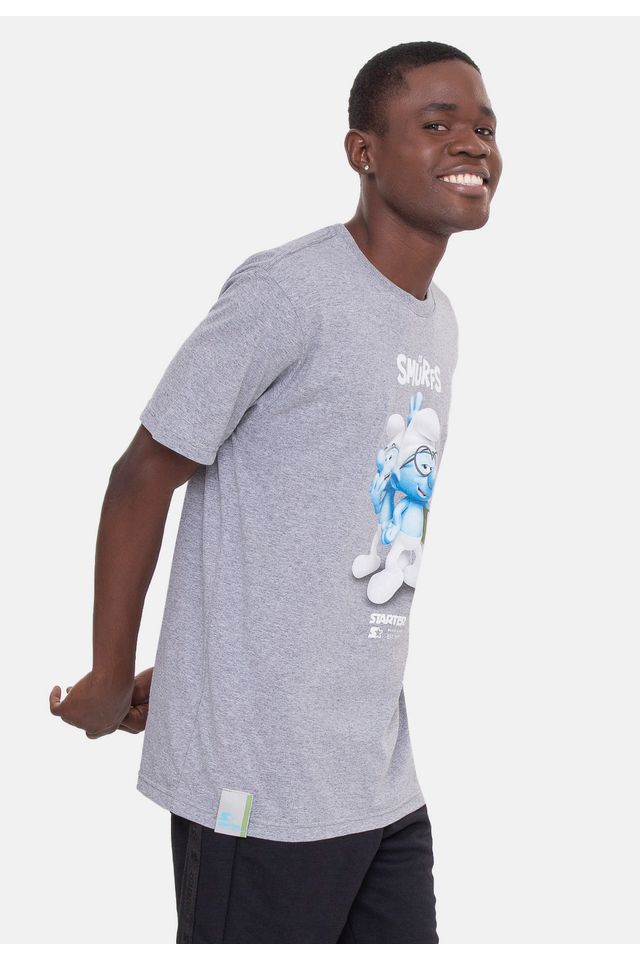 Camiseta-Starter-Collab-Smurfs-3D-Cinza-Mescla