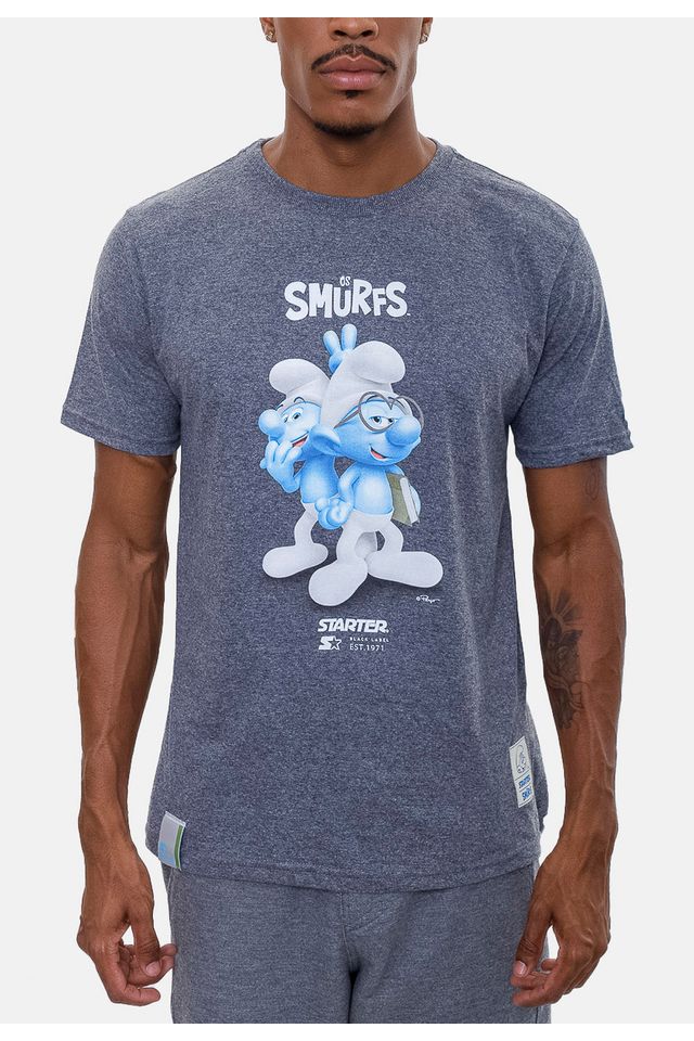Camiseta-Starter-Collab-Smurfs-3D-Cinza-Mescla-Escuro