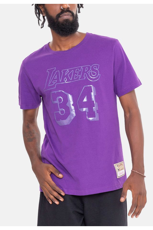 Camiseta-Mitchell---Ness-Monochrome-Los-Angeles-Lakers-Shaquille-O-Neal-Roxa