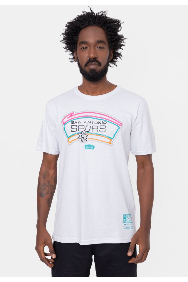 Camiseta-Mitchell---Ness-Neon-Script-San-Antonio-Spurs-Branca