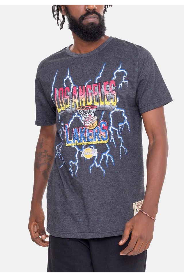 Camiseta-Mitchell---Ness-Lightning-Los-Angeles-Lakers-Cinza-Mescla-Escuro