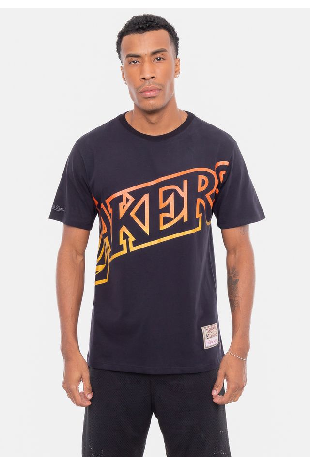 Camiseta-Mitchell---Ness-Flames-Los-Angeles-Lakers-Preta