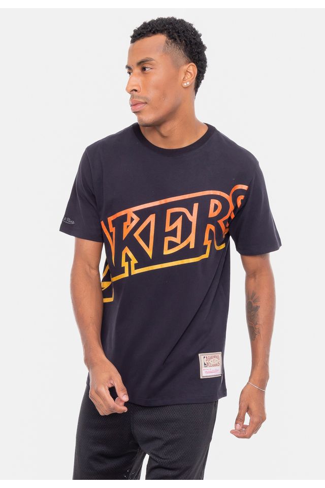 Camiseta-Mitchell---Ness-Flames-Los-Angeles-Lakers-Preta
