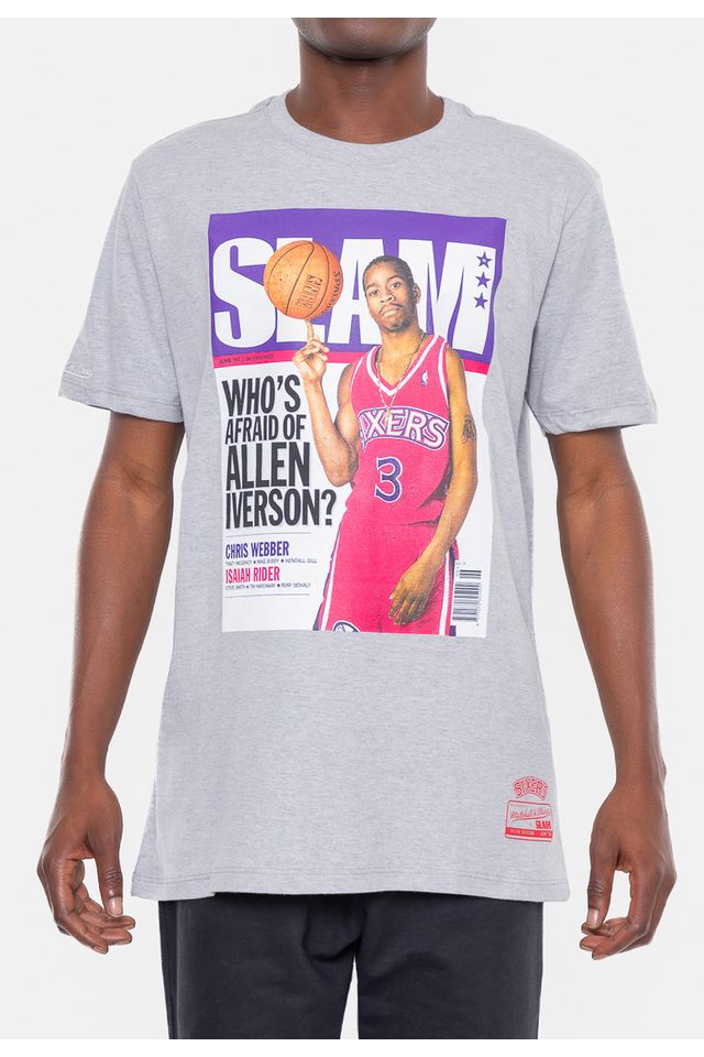 Camiseta-Mitchell---Ness-Philadelphia-76Ers-Slam-Iverson-Cinza-Mescla