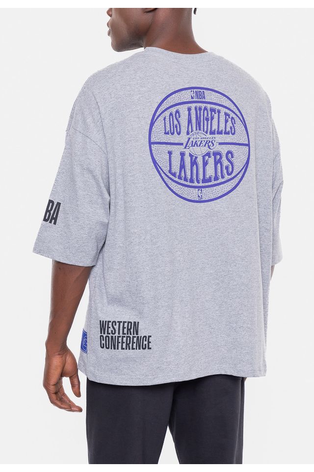 Camiseta-NBA-Old-Ball-Los-Angeles-Lakers-Cinza-Mescla