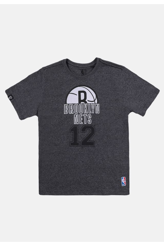 Camiseta-NBA-Juvenil-Half-Logo-Brooklyn-Nets-Grafite-Mescla