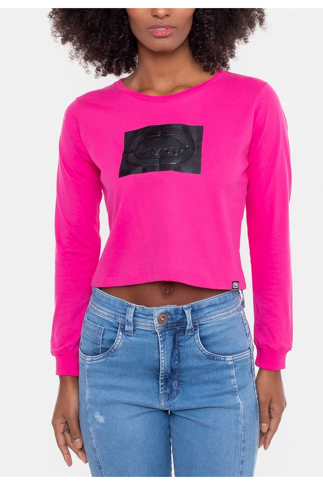 Camiseta-Ecko-Feminina-Cropped-Manga-Longa-Rosa-Pink