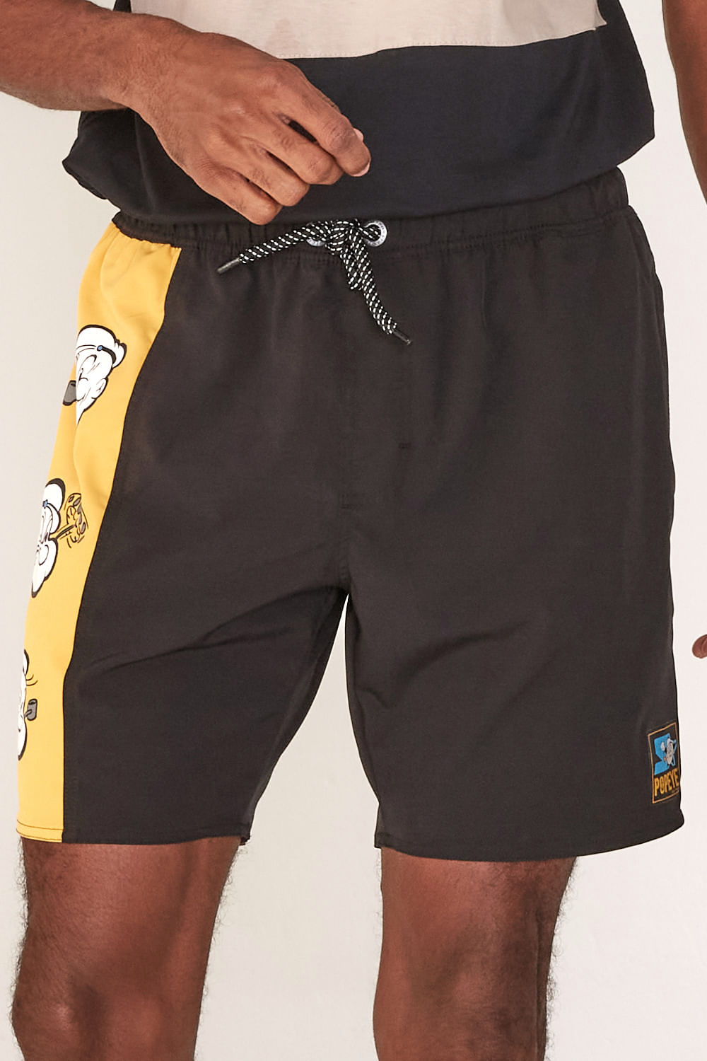 パンツ SSZ WUSDP SHORTS BROCHURE AH.H POPEYE Bermuda Starter Sintética Collab Popeye Preta Com Amarela - Urbane
