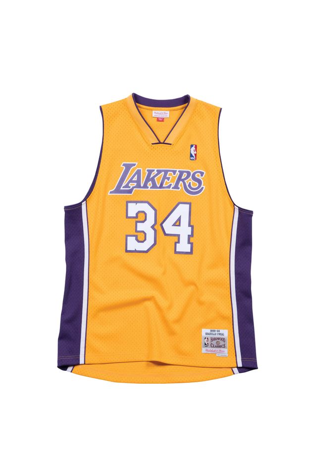 Regata-Mitchell---Ness-NBA-Swingman-Jersey-Home-Los-Angeles-Lakers-Shaquille-O-Neal-1999-00-Dourada