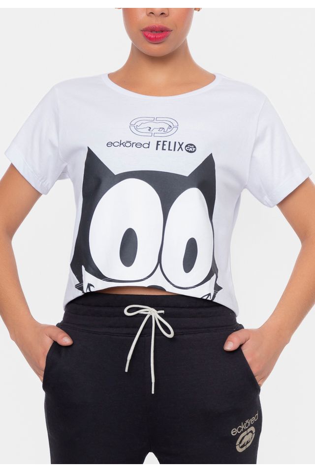 Camiseta-Ecko-Feminina-Collab-Gato-Felix-Smile-Branca