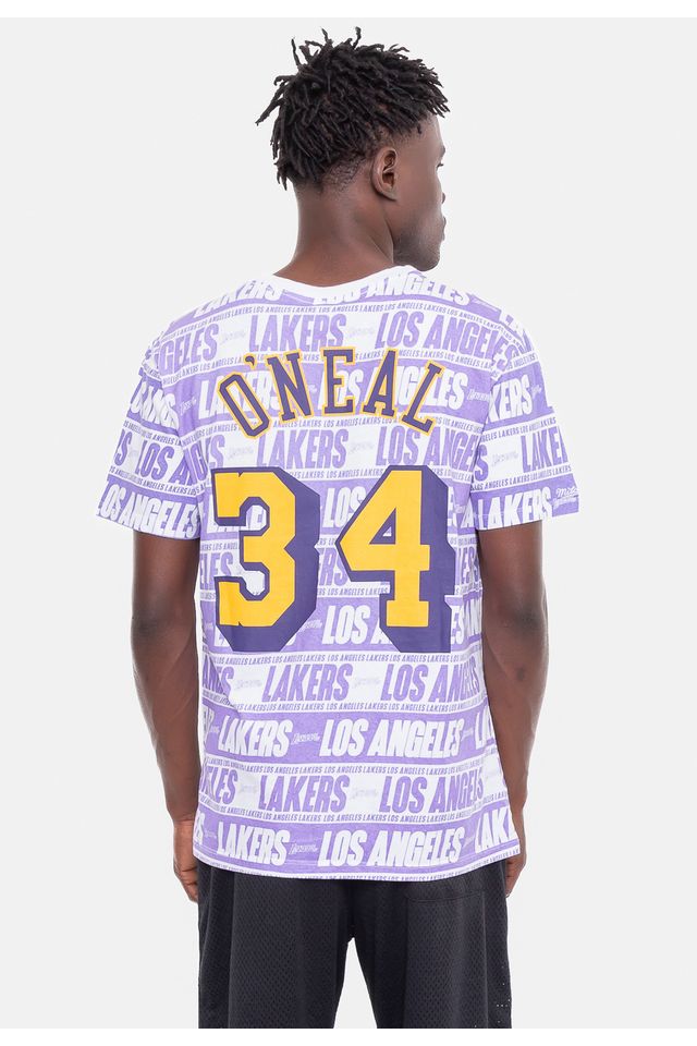 Camiseta-Mitchell---Ness-Especial-Los-Angeles-Lakers-Shaquille-O-Neal-Roxa