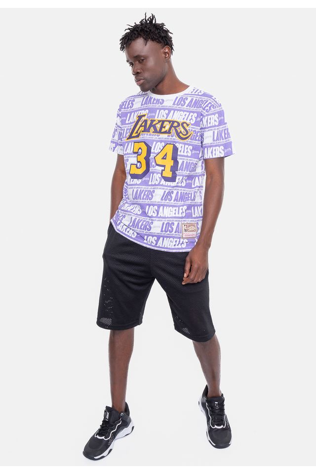 Camiseta-Mitchell---Ness-Especial-Los-Angeles-Lakers-Shaquille-O-Neal-Roxa