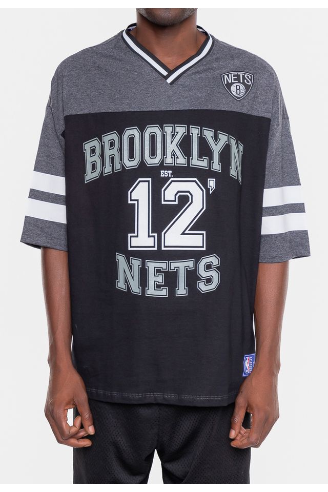 Camiseta-NBA-Football-Brooklyn-Nets-Grafite-Mescla