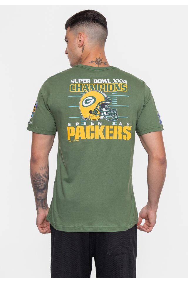 Camiseta Mitchell Ness Masculina Superbowl Champ Green Bay Packers Verde Militar Urbane