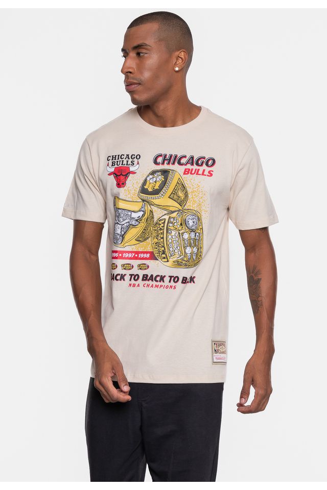 Camiseta-Mitchell---Ness-NBA-Masculina-Rings-Chicago-Bulls-Bege-Dente-de-Leao