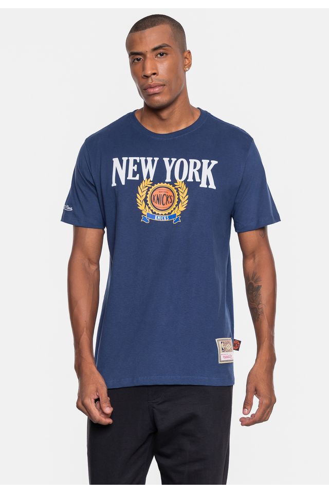 Camiseta-Mitchell---Ness-Masculina-Collegiate-New-York-Knicks-Azul