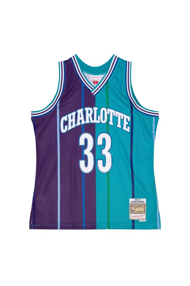 Regata Mitchell Ness Split Swingman Jersey Charlotte Hornets 1992 93 Alonzo Mourning Azul Urbane