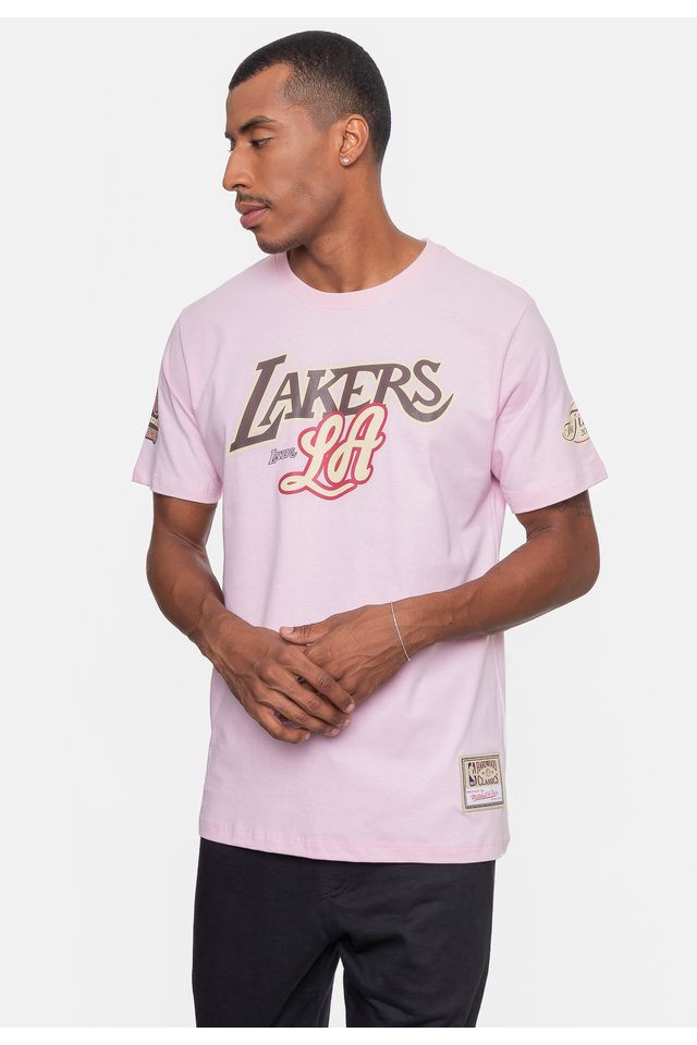 Camiseta-Mitchell---Ness-NBA-Sugar-Bacon-Los-Angeles-Lakers-Rosa-Ballet