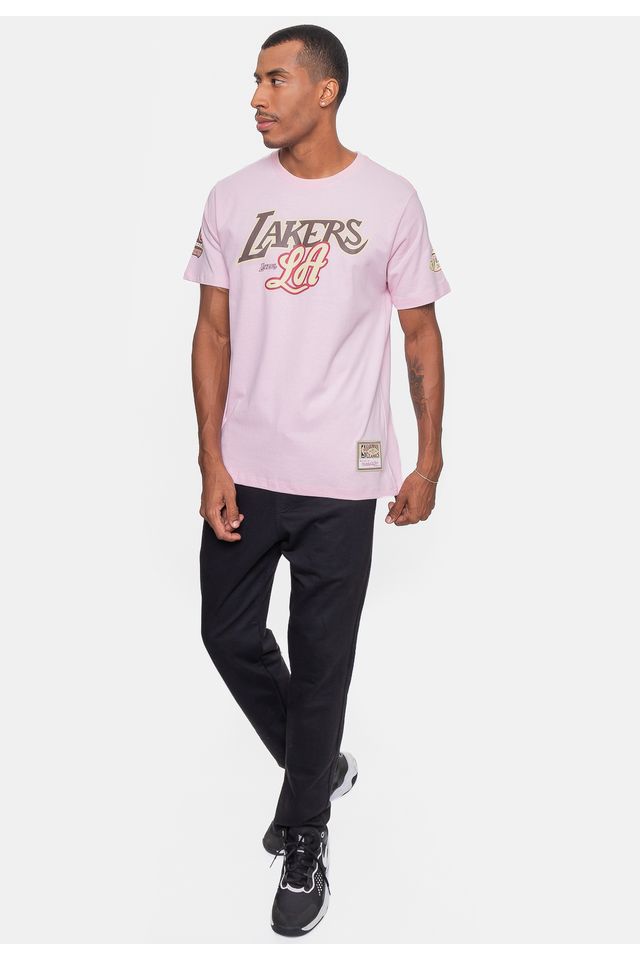 Camiseta-Mitchell---Ness-NBA-Sugar-Bacon-Los-Angeles-Lakers-Rosa-Ballet