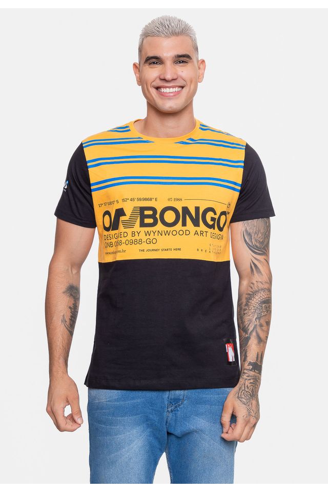 Camiseta-Onbongo-Masculina-Here-Mostarda