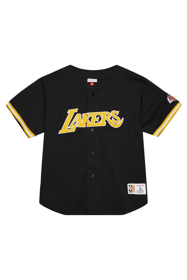 Camisa-Mitchell---Ness-On-The-Clock-Mesh-Button-Front-Los-Angeles-Lakers-Preta