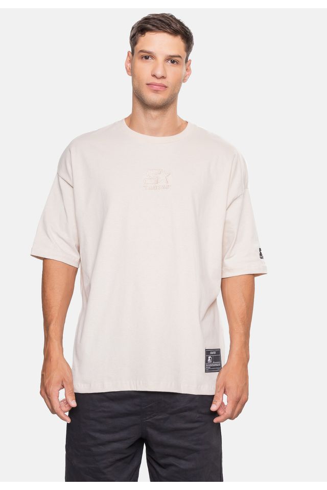 Camiseta-Starter-Oversized-Bege-Dente-de-Leao