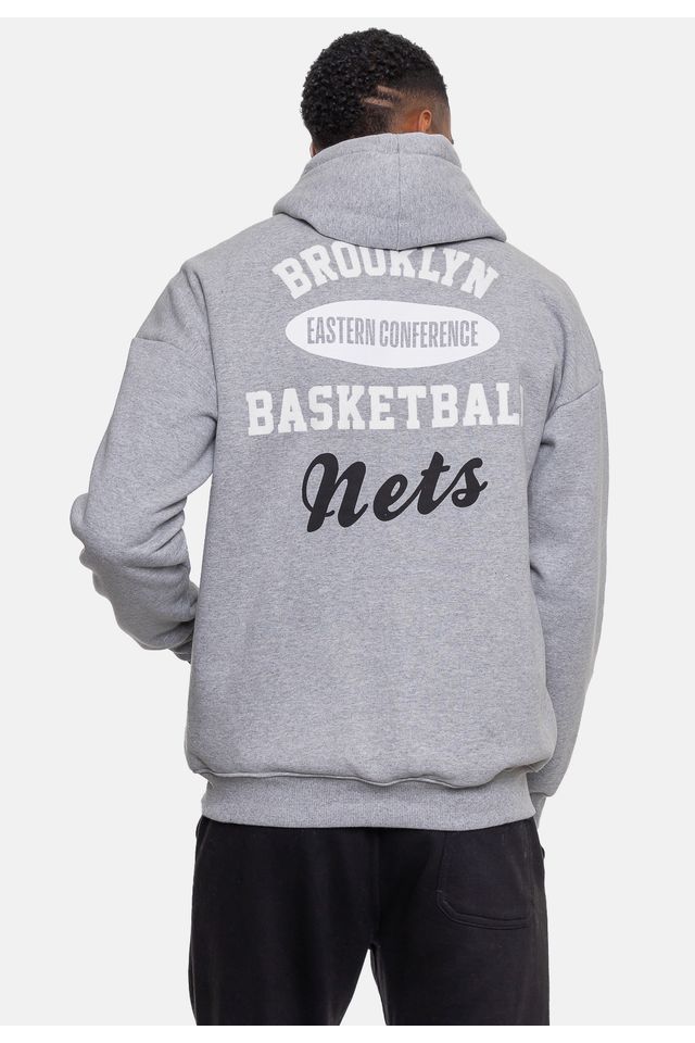 Moletom-NBA-Masculino-Conference-Brooklyn-Nets-Cinza-Mescla