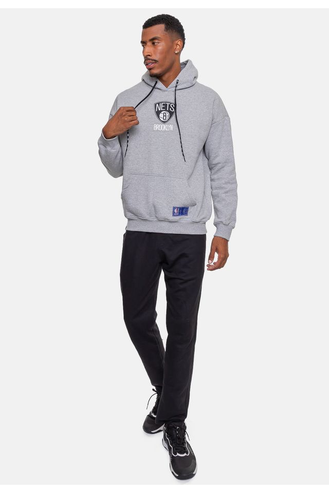 Moletom-NBA-Masculino-Conference-Brooklyn-Nets-Cinza-Mescla