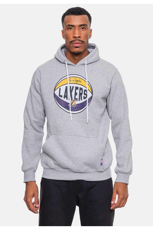 Moletom NBA Masculino Basketball Los Angeles Lakers Cinza Mescla