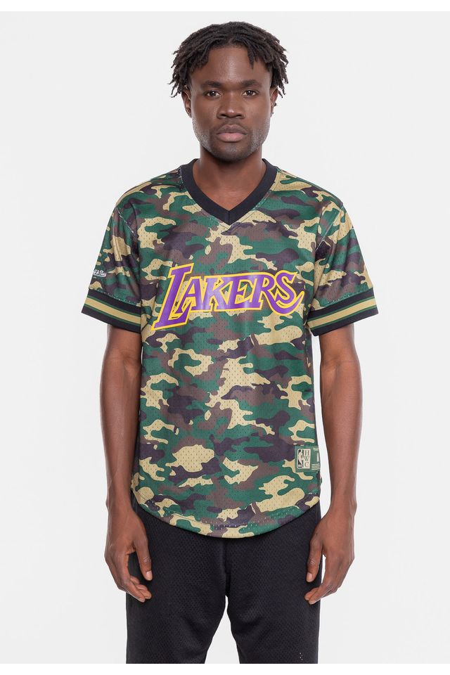 Camiseta-Mitchell---Ness-Manga-Curta-Swingman-Camuflada-Los-Angeles-Lakers-Verde