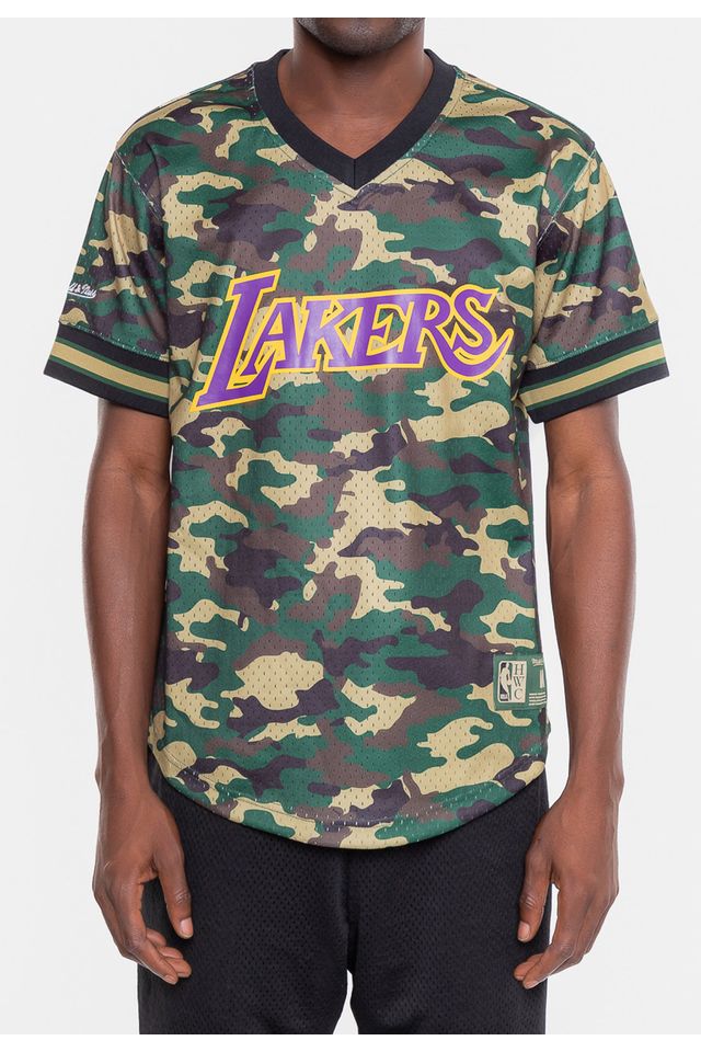 Camiseta-Mitchell---Ness-Manga-Curta-Swingman-Camuflada-Los-Angeles-Lakers-Verde