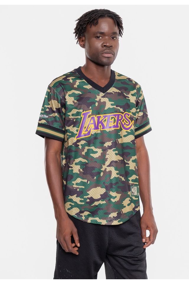 Camiseta-Mitchell---Ness-Manga-Curta-Swingman-Camuflada-Los-Angeles-Lakers-Verde