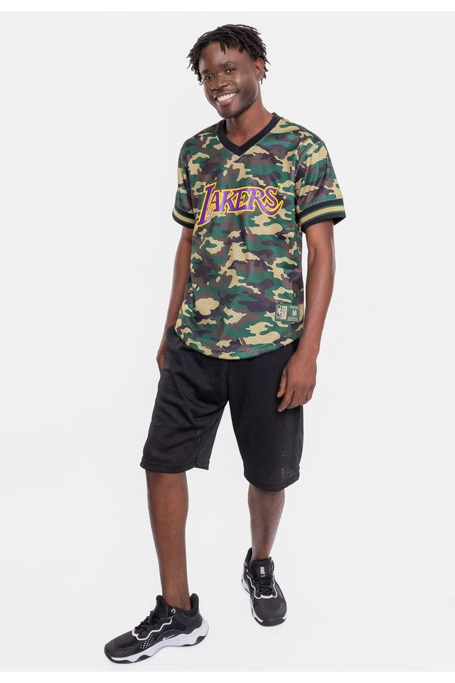 Camiseta-Mitchell---Ness-Manga-Curta-Swingman-Camuflada-Los-Angeles-Lakers-Verde