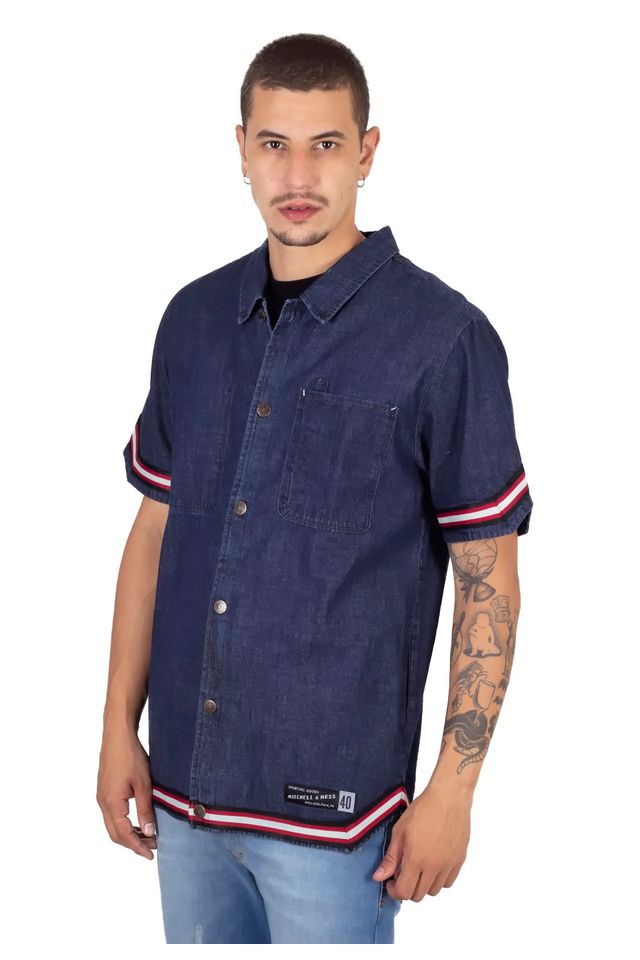 Camisa-Mitchell---Ness-Manga-Curta-Branded-Azul-Marinho