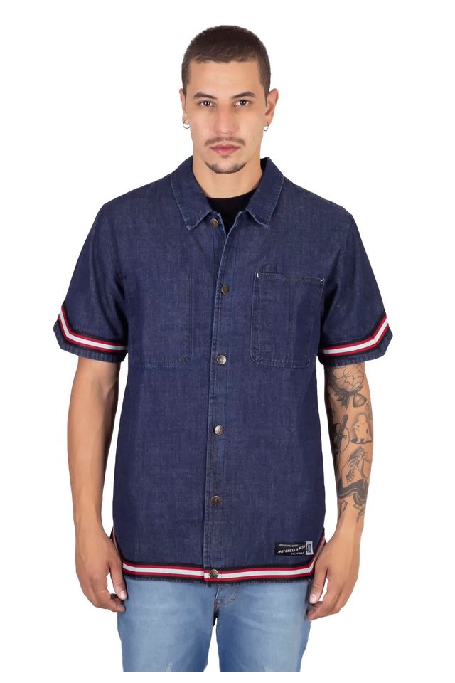 Camisa-Mitchell---Ness-Manga-Curta-Branded-Azul-Marinho