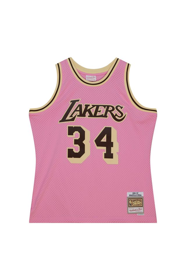 Regata-Mitchell---Ness-Pink-Sugar-Bacon-Swingman-Jersey-Los-Angeles-Lakers-1996-97-Shaquille-O-Neal-Rosa