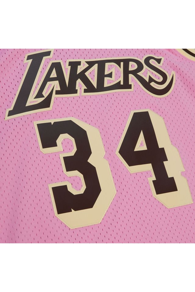 Regata-Mitchell---Ness-Pink-Sugar-Bacon-Swingman-Jersey-Los-Angeles-Lakers-1996-97-Shaquille-O-Neal-Rosa