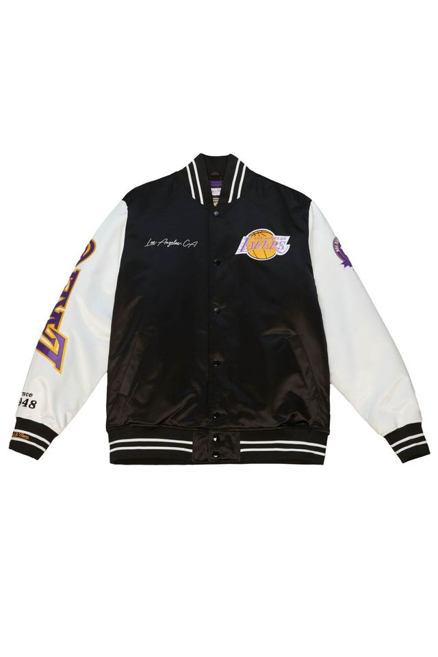 Jaqueta-Mitchell---Ness-NBA-Team-Origins-Varsity-Satin-Jacket-Los-Angeles-Lakers-Preta