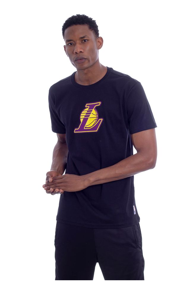Camiseta-NBA-Estampada-Vinil-Los-Angeles-Lakers-Casual-Preta