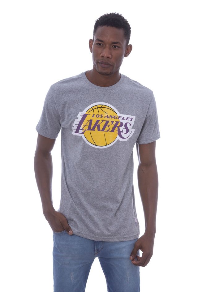 Camiseta-NBA-Estampada-Big-Logo-Los-Angeles-Lakers-Casual-Cinza-Mescla