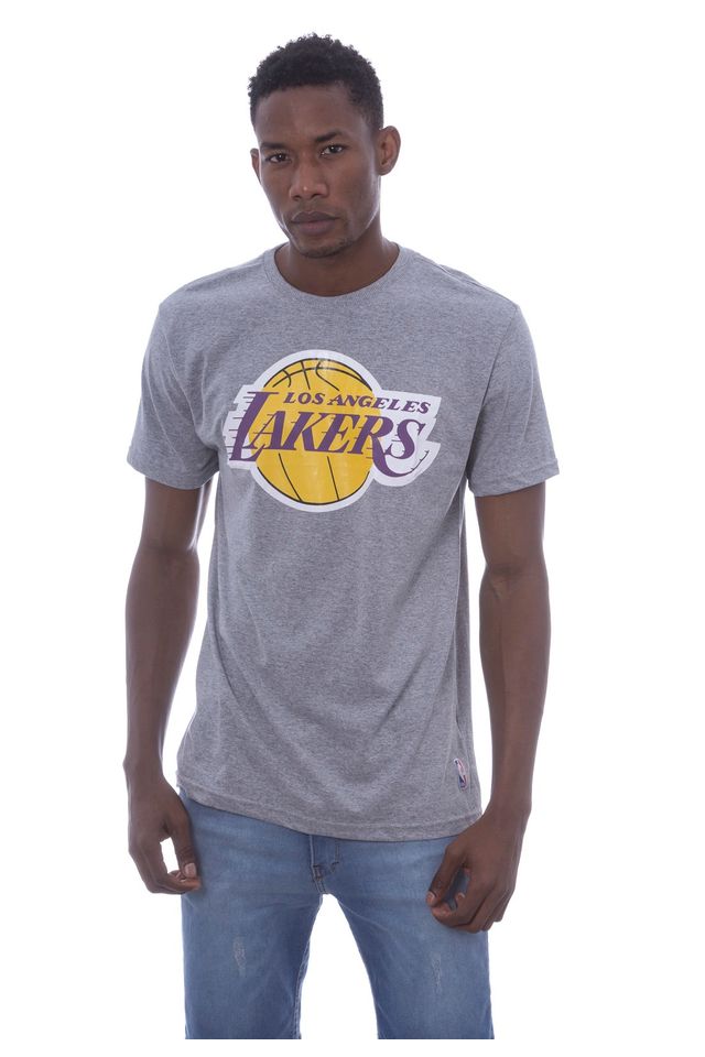 Camiseta-NBA-Estampada-Big-Logo-Los-Angeles-Lakers-Casual-Cinza-Mescla