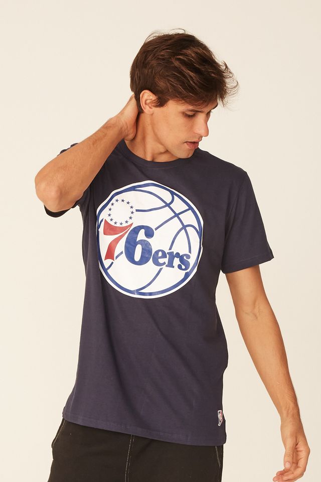 Camiseta-NBA-Estampada-Big-Logo-Philadelphia-76ERS-Casual-Azul-Marinho