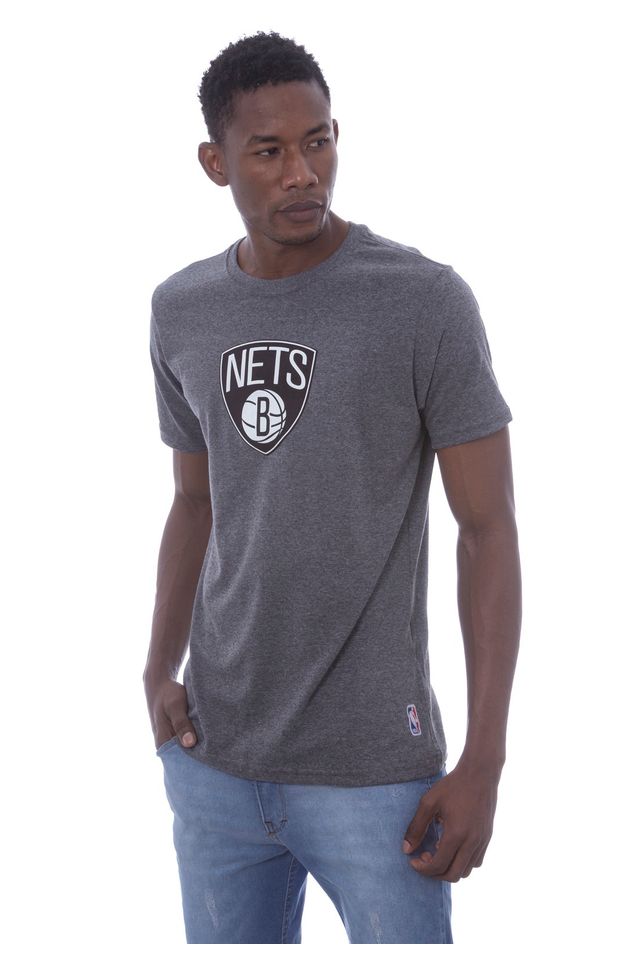 Camiseta-NBA-Estampada-Vinil-Brooklyn-Nets-Casual-Cinza-Mescla-Escuro