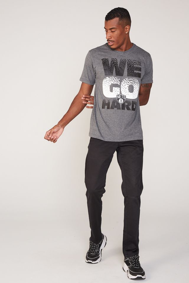 Camiseta-NBA-Estampada-Brooklyn-Nets-Casual-Cinza-Mescla-Escuro