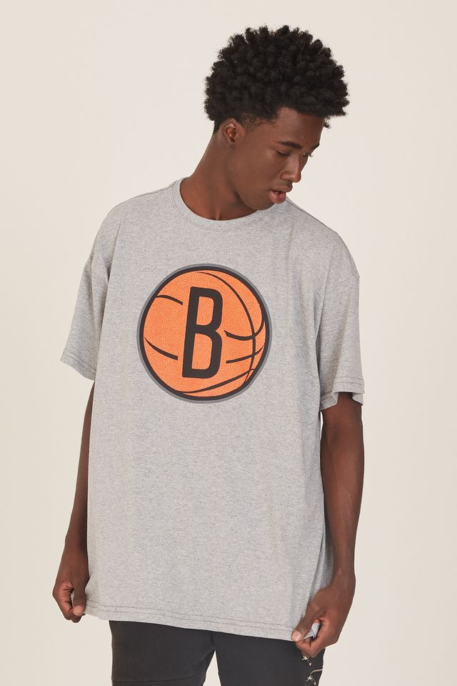 Camiseta-NBA-Plus-Size-Estampada-Brooklyn-Nets-Casual-Cinza-Mescla