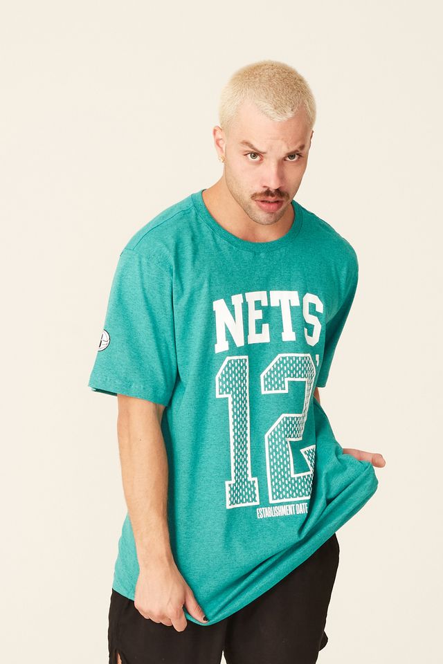 Camiseta-NBA-Estampada-Brooklyn-Nets-Casual-Verde-Mescla