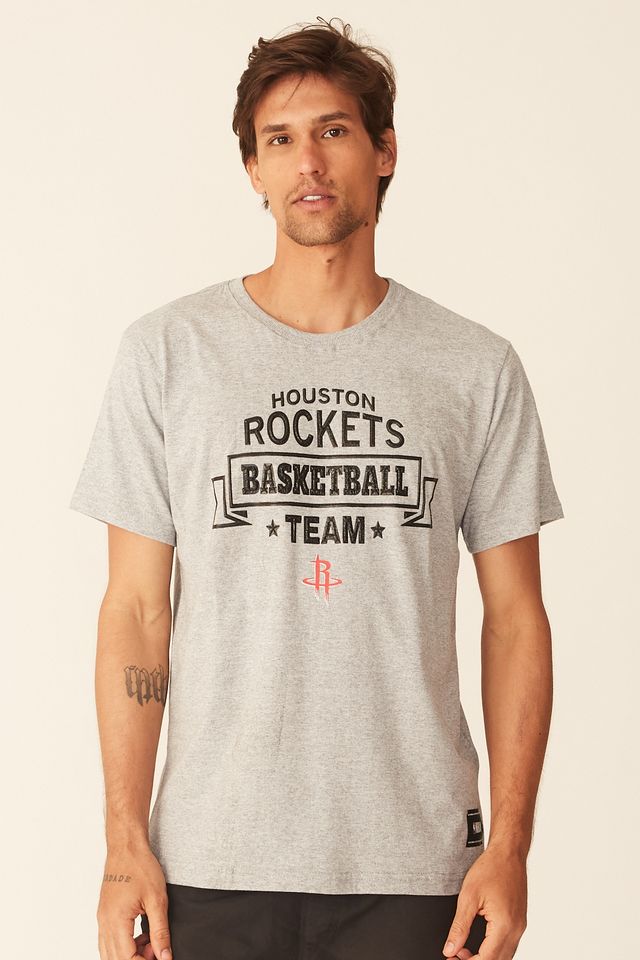 Camiseta-NBA-Estampada-Houston-Rockets-Casual-Cinza-Mescla