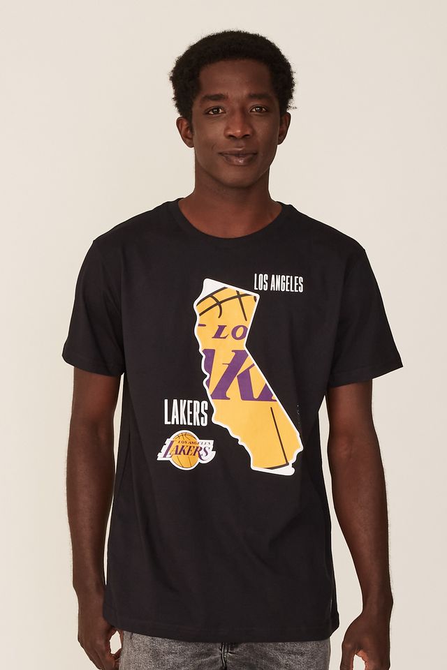 Camiseta-NBA-Estampada-Los-Angeles-Lakers-Casual-Preta